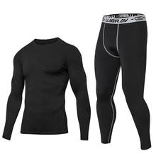 Esportes masculinos ternos de fitness manga longa ginásio treinamento de compressão camisas leggings correndo conjuntos respirável suor seco rápido 2024 - compre barato