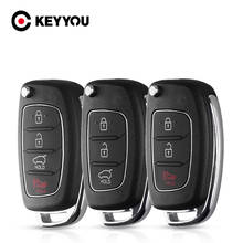 KEYYOU-carcasa de repuesto para llave de coche, carcasa plegable con 4 botones, Fob, para HYUNDAI Mistra, Santa Fe, Sonata, Tucson, Accent, I30, I40, I45 2024 - compra barato