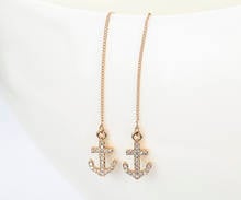 Full CZ Zircon Anchor Charm Link Rose Gold Color Long Chain Drop Dangle Threader Through Earrings For Women Girls Jewelry Aros 2024 - buy cheap