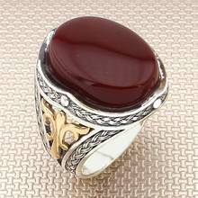 Anel de prata esterlina 925 com pedra preciosa ágata vermelha para homens anéis presente para ele joias artesanais 2024 - compre barato