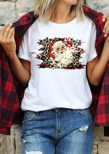 Christmas Santa Claus Leopard Buffalo Plaid women's T-shirt Christmas shirts Holiday style fashion vintage aesthetic Tee tops 2024 - buy cheap