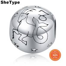 SheType 2.9g Water Sign Constellation Round Beads for Women Jewelry Making Capricorn Clear Star Charm 925 Solid Sterling Silver 2024 - buy cheap