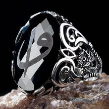 925 пробы Серебряная огранка камень циркония чорный мужское кольцо арабский Алиф-вав с буквой Османской гребень кольцо для мужчин 2024 - купить недорого