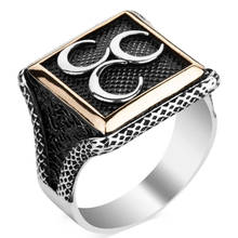 Anel masculino de prata esterlina com design quadrado, anel exclusivo com três crescentavos de prata para homens, 925 2024 - compre barato