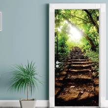 Creative Door Sticker Forest Step Stairs Door Mural Door Cover Wall Stickers Kitchen Wallpaper Renew Mural Decal Kids Home Decor 2024 - buy cheap