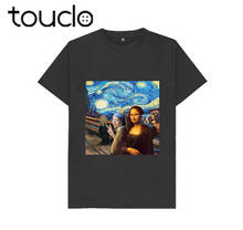 Сережки с жемчужинами для девочек с принтом «Звездная ночь» и надписью «Mona Lisa Selfie»; Черная футболка; S-3XL; M01 2024 - купить недорого