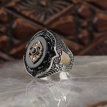 Natural Onyx Stone 925 Silver Engraved Traditional Ring Handmade Turkish Signet Rings Rock Jewelry Gift for Women Men 2024 - buy cheap