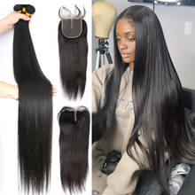 Luvin Straight Peruvian Human Hair 3 4 Bundles With Closure Virgin Hair Lace Closure Straight Bundles With Closure 2024 - buy cheap