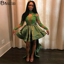 High Low Short Homecoming Dresses 2021 Lace Long Sleeve Party Night Dress Green A-line Satin Sexy Backless Robe De Cocktail Chic 2024 - buy cheap