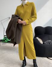 Obrix-vestido de estilo pijo para mujer, traje con cuello cuadrado, manga larga, botonadura única, longitud media pantorrilla, primavera y otoño 2024 - compra barato