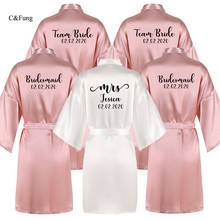Personalized Logo Wedding Date Name satin Silk Kimono Robe Women Bride Bridesmaid Robes bridal Bachelorette bigday Preparewear 2024 - buy cheap