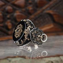 Anel de prata ônix 925 artesanal tradicional, símbolo turco, luxo, gravura em leão, qualidade, melhor artesanato, joia, presente para mulheres e homens 2024 - compre barato