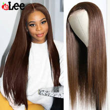 AliLee Chocolate Brown Front Wig Pre Plucked Transparent 30 inch Malaysian Straight Lace Front Human Hair Wigs 180 Density 2024 - buy cheap