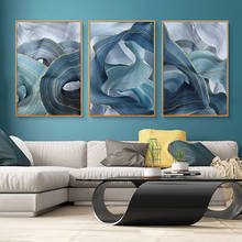 Pinturas en lienzo de línea dorada abstracta y azul modernas, póster de arte de pared bobinado con cinta e impresiones, imagen para decoración Interior de sala de estar 2024 - compra barato