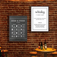 Tabla de pares de cerveza y comida, póster blanco y negro, pizarra para pared de cocina, impresiones artísticas de Whisky, pintura de lienzo, decoración de Bar de cueva de hombre 2024 - compra barato