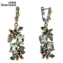 DreamCarnival 1989 New Arrrived Antique Earrings for Women Vintage Flower Style Two Tones Green Zircon Jewelry Drop Ships WE3874 2024 - buy cheap