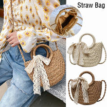 Hand Woven Straw Bag Women Handbag Lace Bow Rattan Bag Big Capacity Drawstring Casual Beach Shoulder Crossbody Bag 2024 - buy cheap