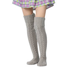 Meias de lã femininas para outono e inverno, meias casuais, quentes, sob o joelho, aquecedor de pernas, cor sólida, 2020 2024 - compre barato