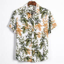 Camisa masculina com estampa de folhas, manga curta, botão, camisa havaiana de verão, camisa casual para homens, camisetas estampadas de praia, marca 2024 - compre barato