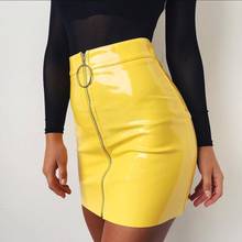 Hot Sexy Women Fashion High Waist Faux Leather Short Pencil Bodycon Mini Skirt Solid Color Zipper Skirt Party High street 2024 - buy cheap