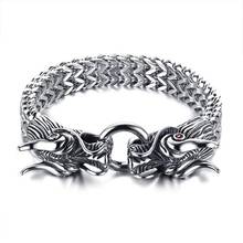 Metallic Men's Naga Dragon Head Bracelet On Double Foxtail Chain for Men Stainless Steel Jewelry with 8.6 inch 2024 - buy cheap