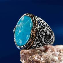 925 пробы Серебряное кольцо с арабскими буквами V плоский бирюзовый камень мужское кольцо Wav кольцо для мужчин эксклюзивное кольцо бирюзовое кольцо 2024 - купить недорого