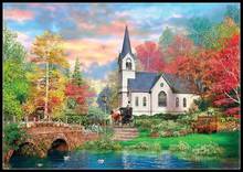 Igreja autumnal-contados kits de ponto cruz-costura artesanal para bordados 14 ct aida conjuntos de ponto cruz pintura a óleo de cor 2024 - compre barato