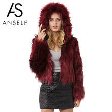 Anself Fashion Women Winter Crop Top Faux Fur Hooded Coat Long Sleeve Fluffy Jacket Short Party Streetwear Fourrure Outerwear 2024 - buy cheap