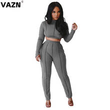 VAZN-Conjunto de dos piezas para mujer, Top de manga larga y pantalón completo, elegante y Sexy, traje de otoño, sólido, 2021 2024 - compra barato