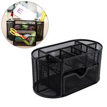 Hot Metal Mesh Desk Organizer Desktop Office Organizer Storage Holder Desktop Pencil Pen Sundries Badge Box Stationery Supplies 2024 - buy cheap