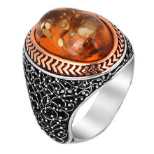 925 anel de prata esterlina para o homem verdadeiro puro polonês âmbar zircão pedras artesanal jóias turcas 2024 - compre barato