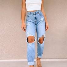 Cintura alta rasgado oco jeans feminino 2020 grande buraco branqueado em linha reta calças de brim harajuku y2k casual streetwear senhoras 2024 - compre barato