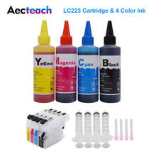 Aecteach LC223 XL Dye Ink Cartridges For Brother LC 221 223 225 227 229 J5620DW J5625DW  J5720DW Printer + 400ml Bottle Ink Kits 2024 - buy cheap