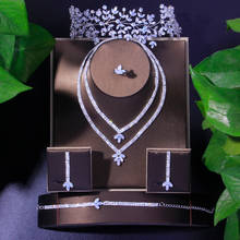 Conjunto de joyería nupcial de Zirconia cúbica para mujer, tiara de lujo de Dubái, collar de circonia cúbica AAA, joyería de fiesta, 5 uds. 2024 - compra barato
