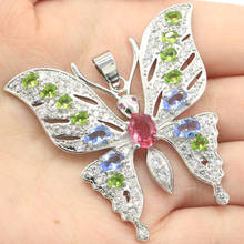 46x45mm Multi Color Big Butterfly 10g Pink Tourmaline Green Peridot Violet Tanzanite CZ Sister Wedding Silver Pendant 2024 - buy cheap