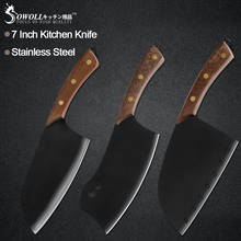 Sowoll 3pcs Stainless Steel Kitchen Chef Knife Black Brown Handle Kitchen Chopping Butcher Full Tang Blade Knife Survival Tool 2024 - buy cheap