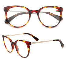 Women Cat Eye Eyeglass Frames for Women Round Fashion Optical Glasses Frames Spectacles Prescription acetate Metal Retro Eyewear 2024 - buy cheap