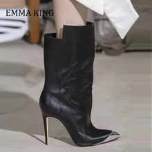 Botas femininas sensuais de meia panturrilha e couro falso, sapatos de cavaleiro com ponta fina, salto stiletto, primavera, 2021 2024 - compre barato