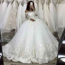 Великолепные Свадебные платья принцессы с длинными рукавами, Кружевная аппликация с открытыми плечами, платье невесты, бальное платье, Роскошные свадебные платья 2024 - купить недорого
