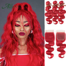Mechones ondulados con cierre, cabello humano brasileño Remy rojo, 3 y 4 mechones de cuerpo con cierre, pelo ondulado rápido, Allure de EE. UU. 2024 - compra barato