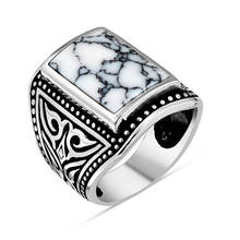925 Sterling Silver White Turquoise Stone Rectangle Men's Ring Fashionable Quality Exclusive Unusual Fine Jewelry Luxury Elegant 2024 - buy cheap