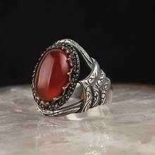 Red Agate Stone Pen İşçilikli 925 Sterling Silver Men 'S Ring 2024 - buy cheap