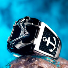 Sailor Anchor Ring For Men Natural Black Onyx Stone Original Real Pure Sterling Silver 925 High Quality Turkish Jewelry 2024 - buy cheap