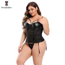 Strap Women Faux Leather Sexy Floral Lace Boned Overbust Corset Black Bustier Waist Cincher Bodyshaper Plus Size 2024 - buy cheap