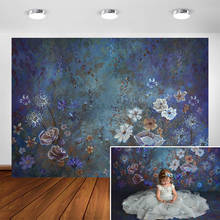 Telón de fondo Vintage azul con pintura al óleo de flores, retrato de bebé de ensueño Floral, Fondo para estudio fotográfico y sesión fotográfica 2024 - compra barato