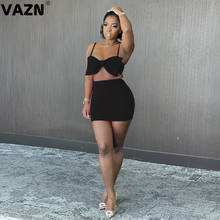 VAZN 2021 Summer Special Holiday O-neck Two Piece Set Bandage 2 Piece Set Women Sleeveless Top And Pant Autumn 2024 - buy cheap