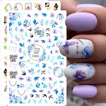3D Blue Flowers Sticker Nail Decals Florals Leaves Butterfly Stickers Nail Art Self Adhesive Sliders Foils Wraps Manicure TRF850 2024 - buy cheap