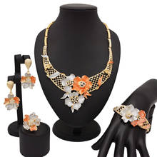 Conjuntos de joyas africanas, collar redondo, pulsera, conjunto de joyas de oro de Dubai para mujer, fiesta de boda, pendientes nupciales, anillo de joyería 2024 - compra barato