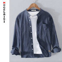 Мужская Повседневная рубашка в полоску, темно-синяя дышащая рубашка с длинными рукавами и карманами, модель RC215, 2019 2024 - купить недорого