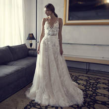 Кружевное свадебное платье-трапеция на бретелях-спагетти с 3D цветочной аппликацией, свадебное платье, свадебные платья по индивидуальному заказу 2024 - купить недорого